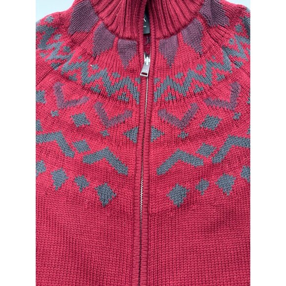 Armani Exchange Full-Zip Knit Sweater XXL Red Nordic Pattern Wool Blend Ribbed C - Picture 2 of 15